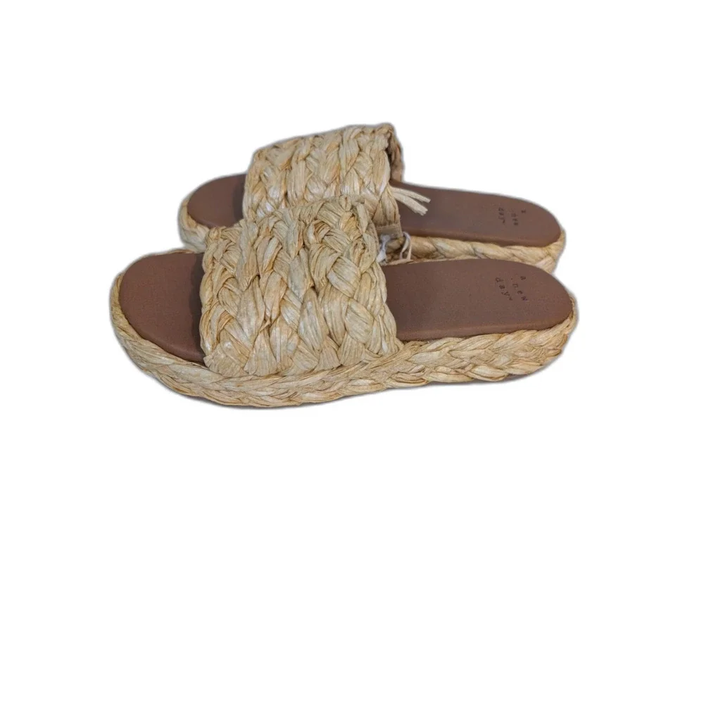 Women's Casey Braided Raffia Platform Slide Sandals -A New Day- Beige Size 6 NWT